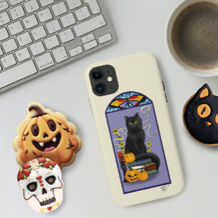 Capa Para iPhone 11 Art Nouveau Gato Preto Abóbora Roxo Outono Amarelo