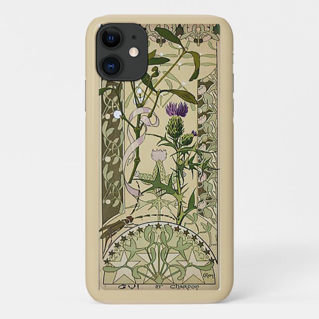Capa Para iPhone 11 Art Nouveau Scottish Thistle Floral Flowers Case- (Verso)