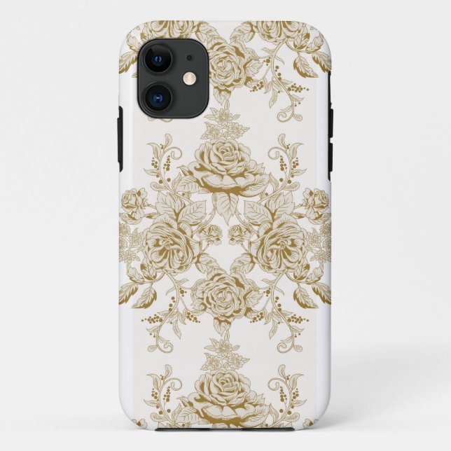 Capa Para iPhone 11 Art nouveau,Toile,floral,pattern,beige,chic,elegan (Verso)