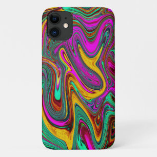 Capa Para iPhone 11 Arte Abstrata Rosa Quente Marmorizada e Verde Espu