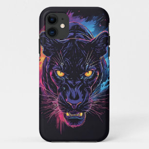 Capa Para iPhone 11 Arte Agressiva de Pantera em Cores Neon