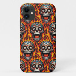 Capa Para iPhone 11 Arte Crânio do Açúcar - Crânio Flamejante