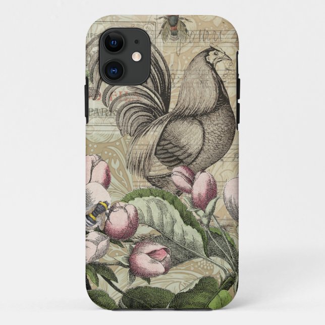 Capa Para iPhone 11 Arte da Flor do Jardim Rooster (Verso)