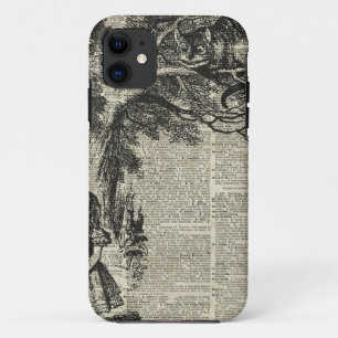 Capa Para iPhone 11 Arte de Alice e de estêncil de Cheshire na página