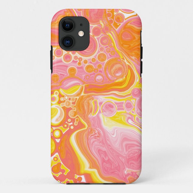 Capa Para iPhone 11 Arte de Fluidos Rosa e Laranja (Verso)