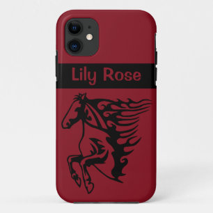 Capa Para iPhone 11 Arte de Linha Candy Red Pony Horse Bronco Stallion