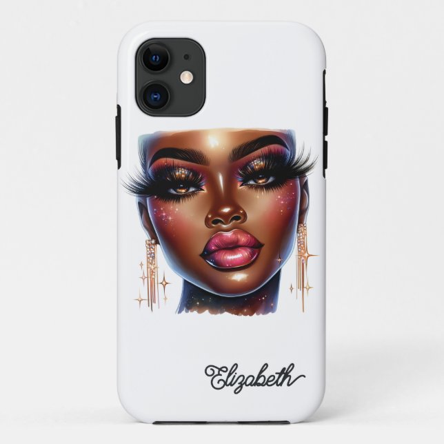Capa Para iPhone 11 Arte de Moda Afro Rainha Melanina Chic (Verso)