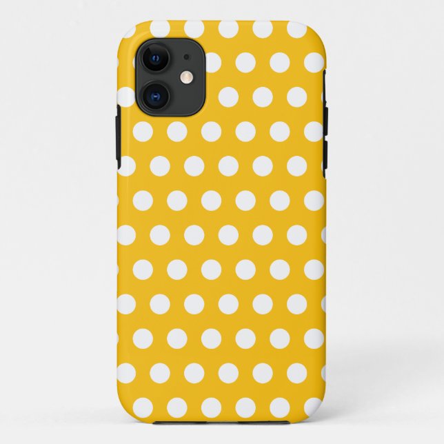 Capa Para iPhone 11 Arte de Padrão de Bolinhas Brancas e Amarelo Ensol (Verso)