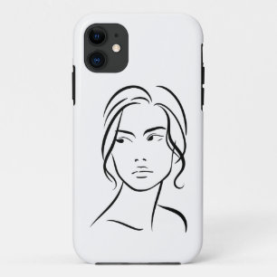 Capa Para iPhone 11 Arte Desenho de Linha de Rosto de Mulher Abstrata