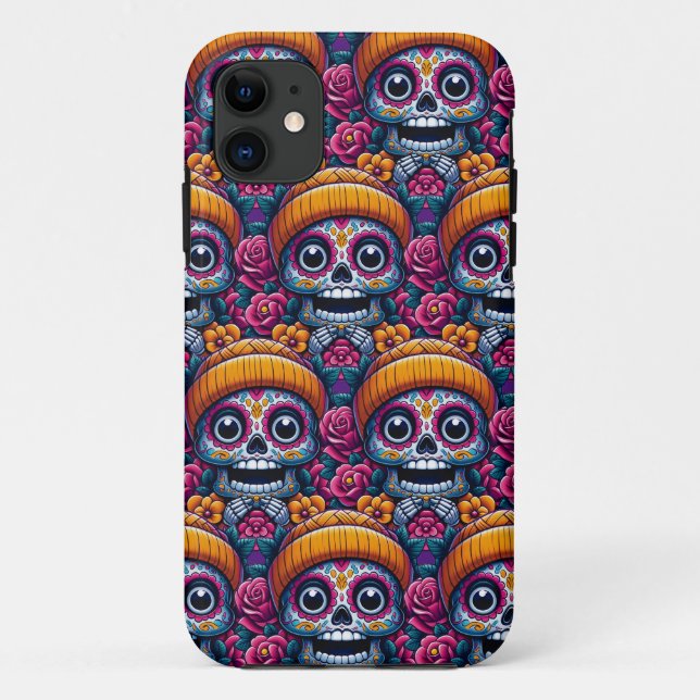 Capa Para iPhone 11 Arte do Crânio do Açúcar - Crânio de Beanie Calave (Verso)