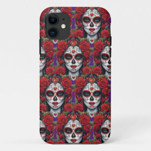 Capa Para iPhone 11 Arte do Crânio do Açúcar - Maquiagem do Crânio par