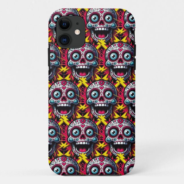Capa Para iPhone 11 Arte do Crânio do Açúcar - Sentir o Dia Elétrico d (Verso)