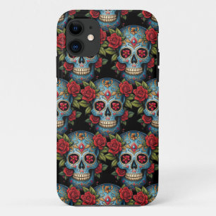 Capa Para iPhone 11 Arte do Crânio do Açúcar - Tradição Azul Vibrante