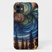 Arte Eetérea Mística com Árvores e Céu Noturno