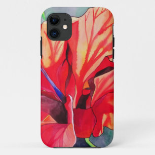 Capa Para iPhone 11 Arte em aquarela de flor tropical Hibisco Vermelho