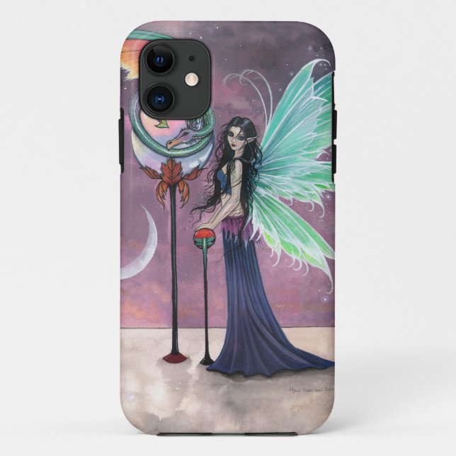Capa Para iPhone 11 Arte Fantasia de Fada e Dragão (Verso)