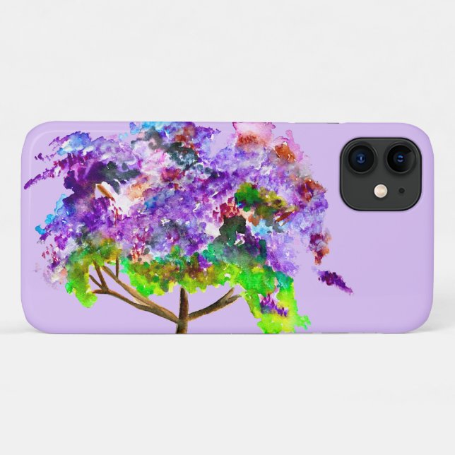 Capa Para iPhone 11 Arte fina de aquarela púrpura jacaranda (Verso (horizontal))