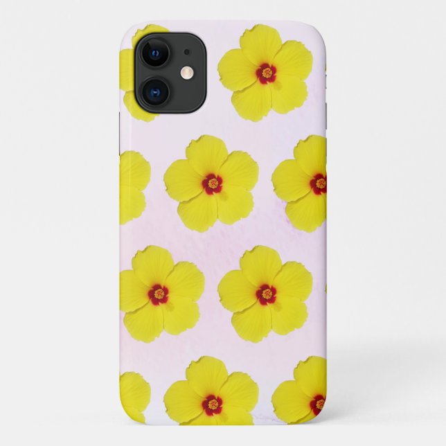 Capa Para iPhone 11 Arte Flor Amarela Hibiscus (Verso)