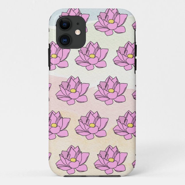 Capa Para iPhone 11 Arte Flor do Lotus Rosa (Verso)