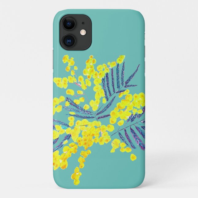 Capa Para iPhone 11 Arte floral australiana Wattle Mimosa (Verso)