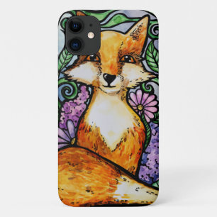 Capa Para iPhone 11 Arte Floral da Natureza com Raposa Vermelha