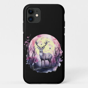 Capa Para iPhone 11 Arte Floral de Cervos Impressão de Animais da Natu