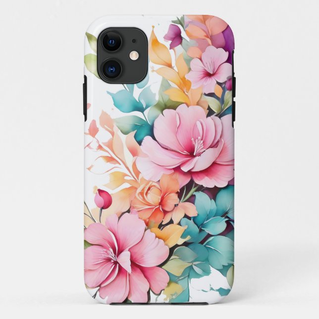 Capa Para iPhone 11 arte floral pastel (Verso)