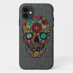 Capa Para iPhone 11 Arte floral pintada do crânio