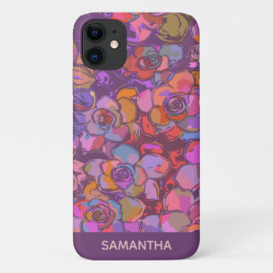 Capa Para iPhone 11 Arte Floral Púrpura da Flor Botânica Personalizada
