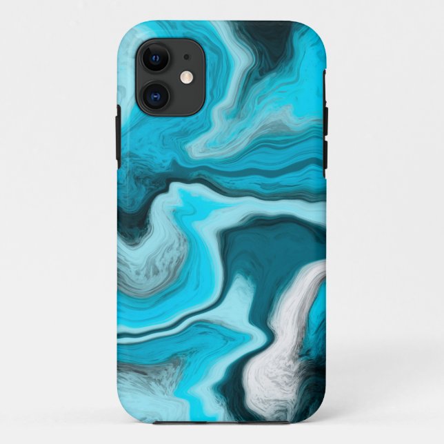 Capa Para iPhone 11 Arte Fluida Azul, Preta e Branca (Verso)