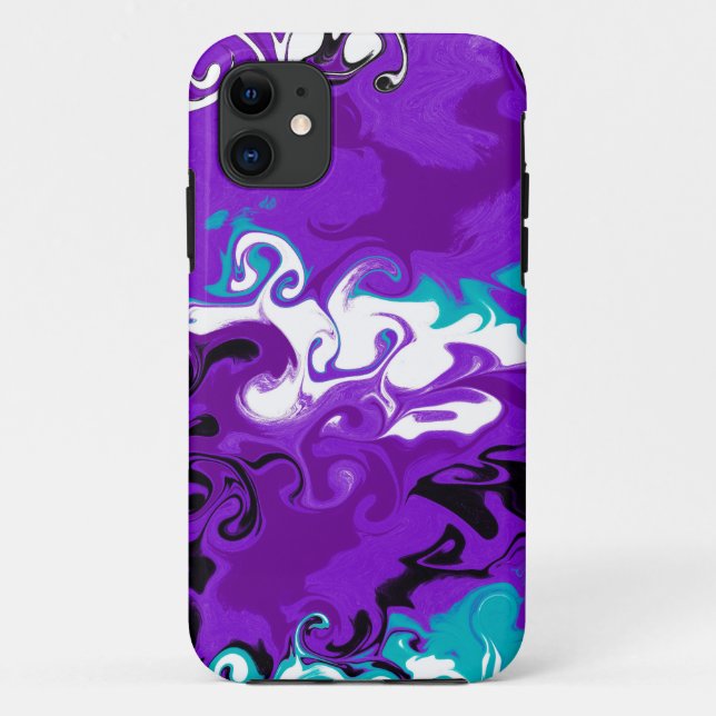 Capa Para iPhone 11 Arte Fluida de Ondas Roxas Personalizadas (Verso)
