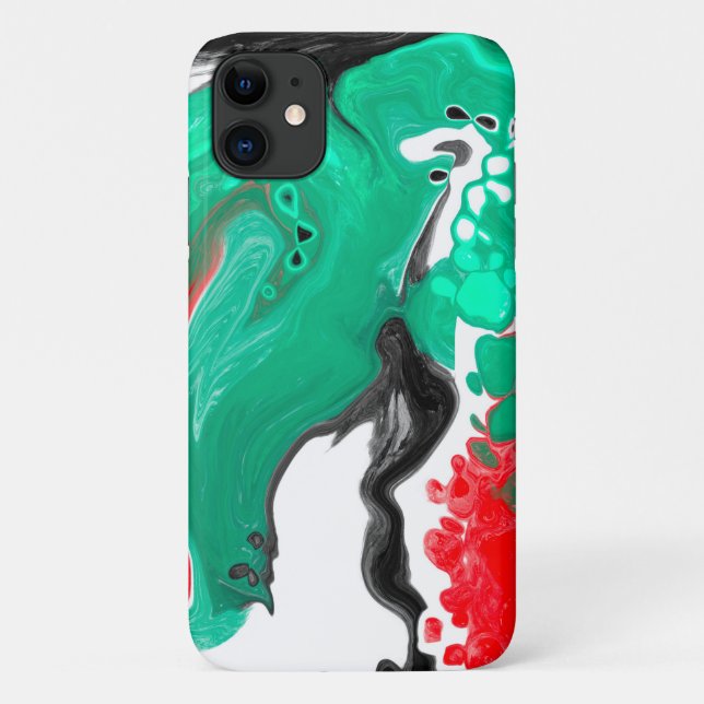 Capa Para iPhone 11 Arte Fluida Vermelha, Verde, Preta e Branca (Verso)