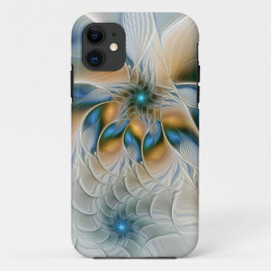 Capa Para iPhone 11 Arte Fractal, Abstrato Fantasia, Com Azul