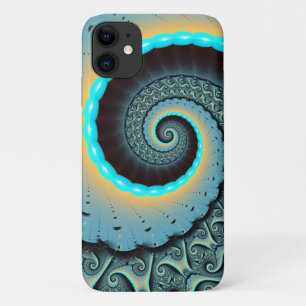 Capa Para iPhone 11 Arte Fractal Espiral Azul Turquesa Abstrato Laranj