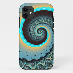 Capa Para iPhone 11 Arte fractal espiral azul turquesa laranja abstrat