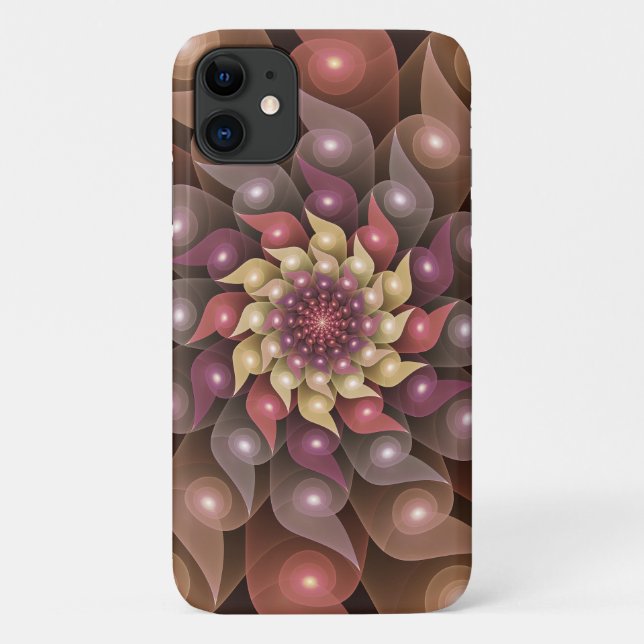 Capa Para iPhone 11 Arte Fractal Moderna Abstrato de Flor Shiny Surrea (Verso)