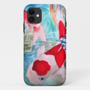 Capa Para iPhone 11 Arte japonesa dos peixes da aguarela de Kohaku Koi