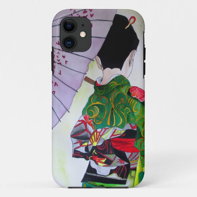 Capa Para iPhone 11 Arte japonesa Geisha com kimono e guarda-chuva (Verso)