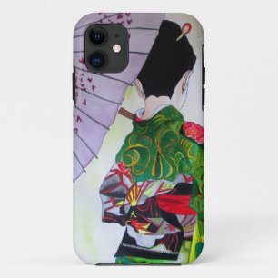 Capa Para iPhone 11 Arte japonesa Geisha com quimono e guarda-chuva