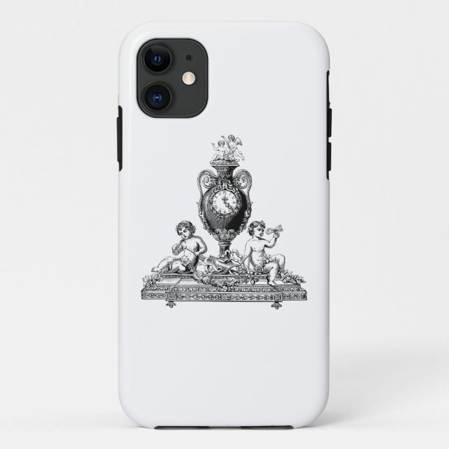 Capa Para iPhone 11 arte linear de querubim de relógio (Verso)