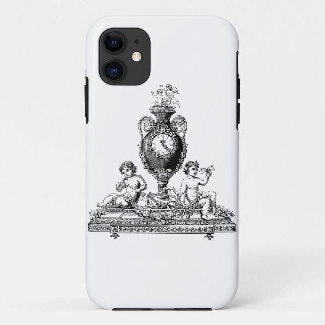Capa Para iPhone 11 arte linear de querubim de relógio (Verso)
