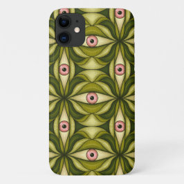 Capa Para iPhone 11 Arte Maximalista Botânica Verde Olho Cor-de-Rosa W
