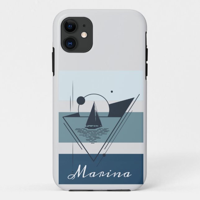 Capa Para iPhone 11 Arte Moderna Geométrica Sailboat Personalizada (Verso)