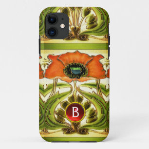 CAPA PARA iPhone 11 ARTE NOUVEAU ESTILIZOU MONOGRAMA GEM VERDE VERDE V