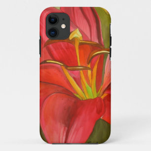 Capa Para iPhone 11 Arte original vermelha da flor da aguarela do