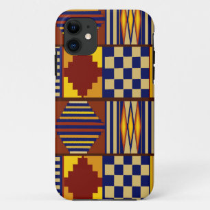 Capa Para iPhone 11 Arte Popular Tribal - Amarelo Azul-Marinho Ferruge
