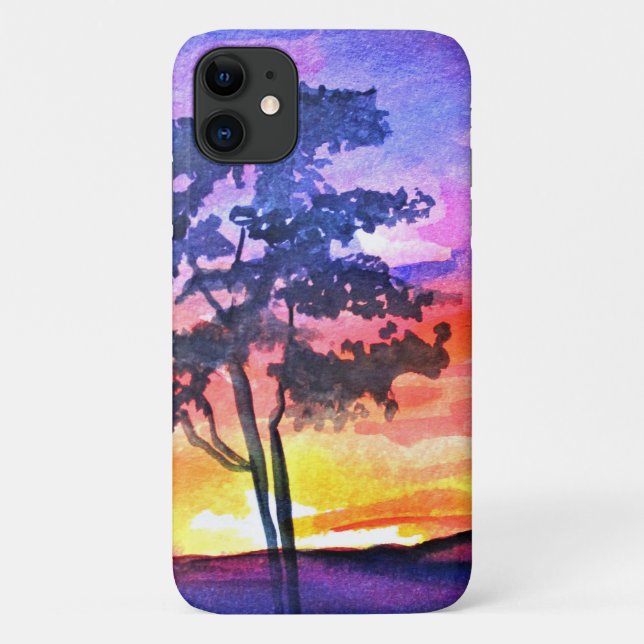 Capa Para iPhone 11 Arte por aquarela da paisagem do Sonho Sunset (Verso)