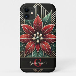 Capa Para iPhone 11 Arte Retro Personalizada Deco Poinsettia