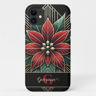 Capa Para iPhone 11 Arte Retro Personalizada Deco Poinsettia