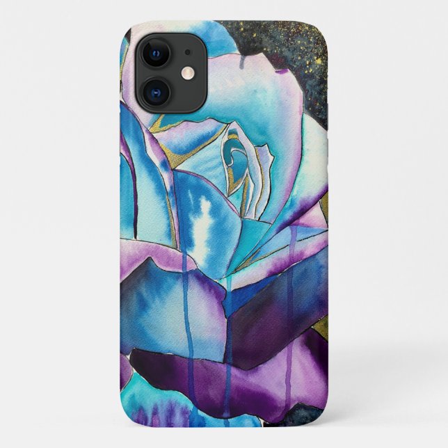 Capa Para iPhone 11 Arte rosa de cor gótica púrpura azul (Verso)